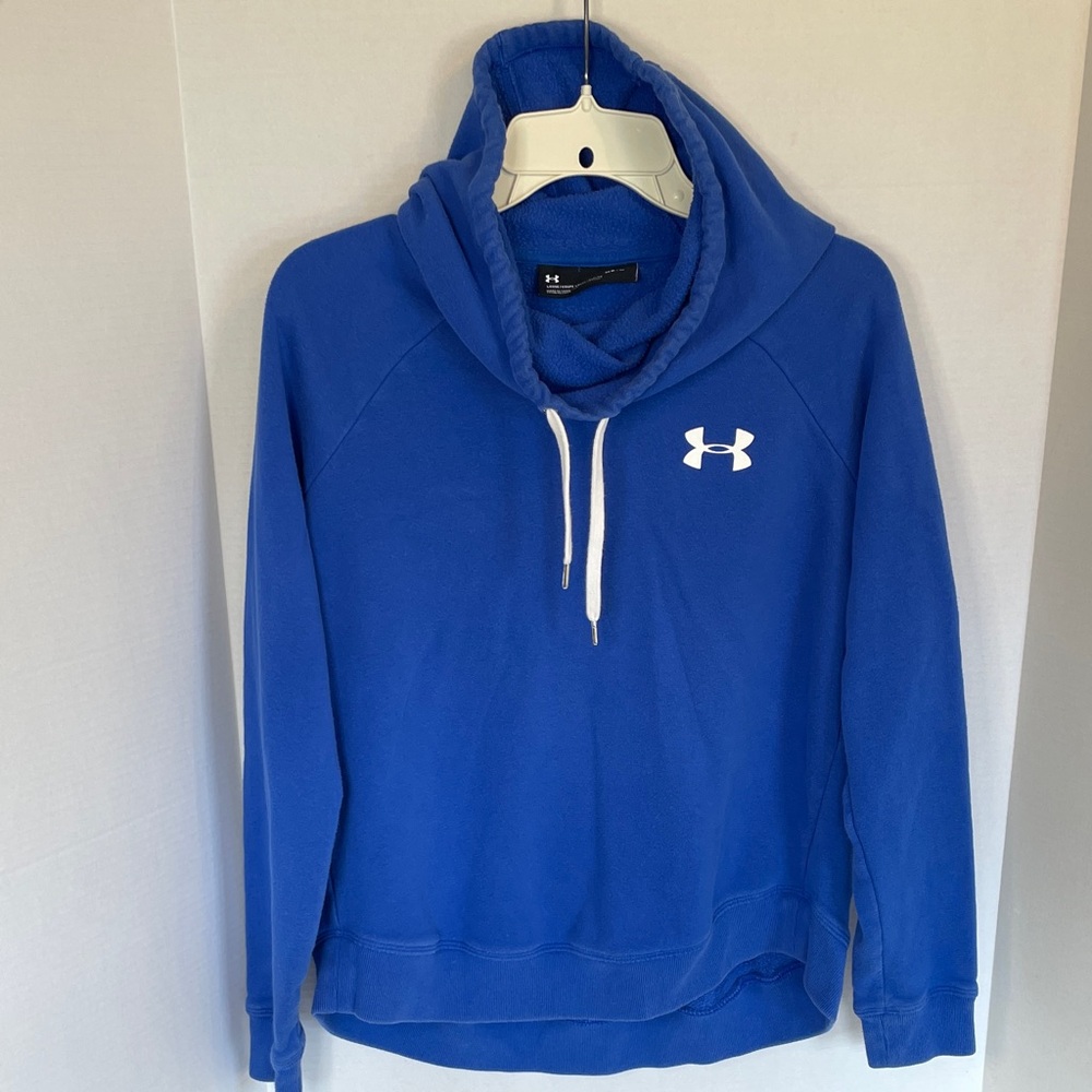 Under Armour  Mens Size Medium Blue Pullover  Hoodie with White Logo Cotton